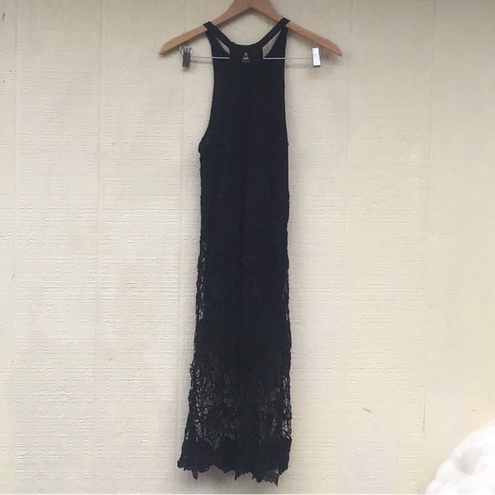 Free People Nora Lace overlay crochet knit black midi racerback sleeveless Dress - Picture 2 of 16